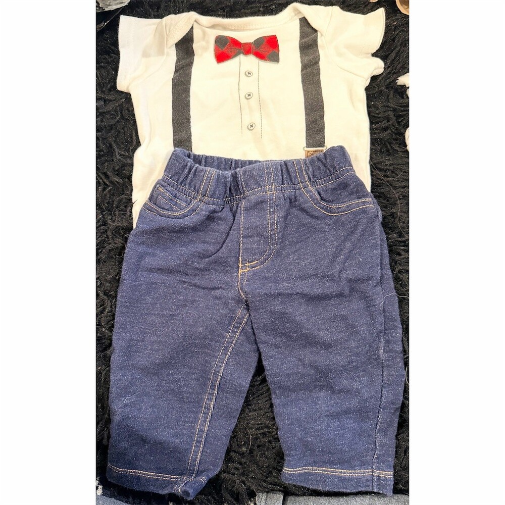 Carter's Baby Boy Outfit Set 6M Pants Bow Tie Suspenders Bodysuit Booties
